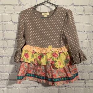 Matilda Jane Girls Jane Flynn Marjorie Tunic Dress Pink Brown Size 2T Ruffles